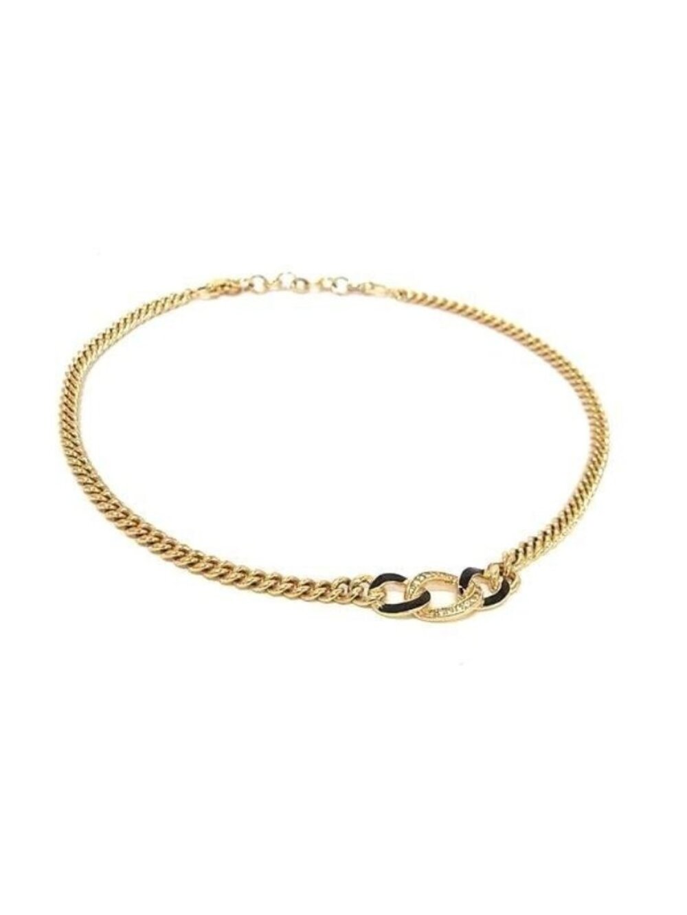 Dior Necklace Gold Black Metal Rhinestone Enamel